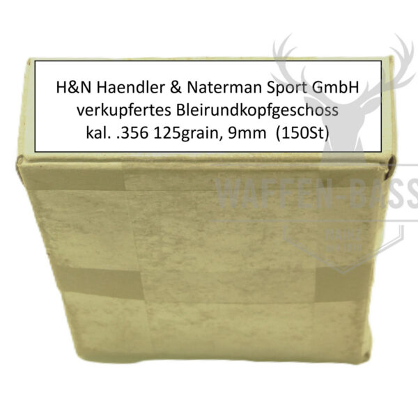 H&N verkupfertes Bleirundkopfgeschoss, Kal. .356, 125 gr, HS